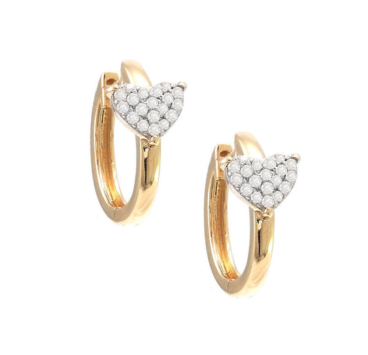 14K Yellow Gold Huggies Micro Pave Diamond Earring Small Hoops