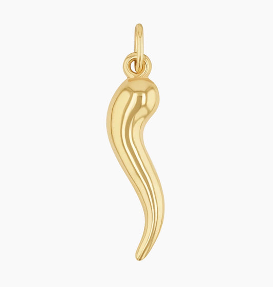 14K Yellow Gold Italian Horn Charm Pendent