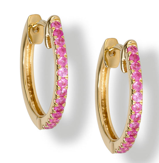 14K Yellow Gold Natural Pink Sapphire 15MM Hoops Earrings