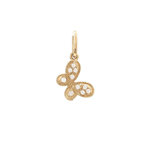 14K Diamond Yellow Gold Mini Butterfly Charm Pendent .50”