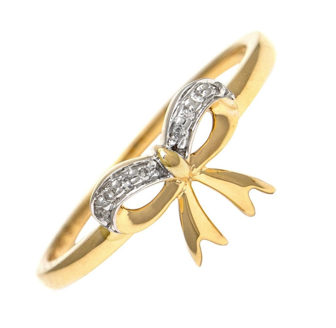 14K Yellow Gold Bow Diamond Ring