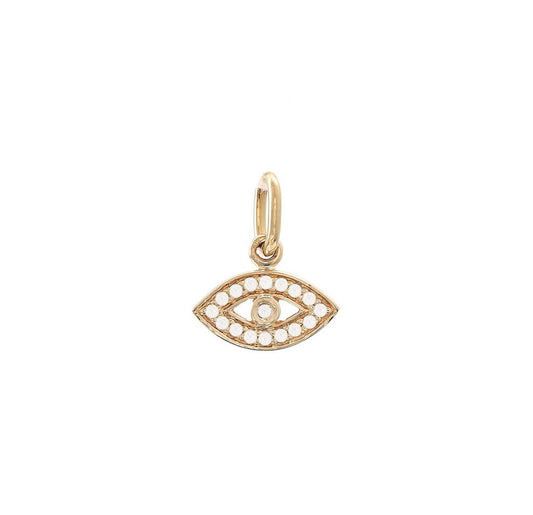 14K Diamond Yellow Gold Mini Evil Eye Charm Pendent