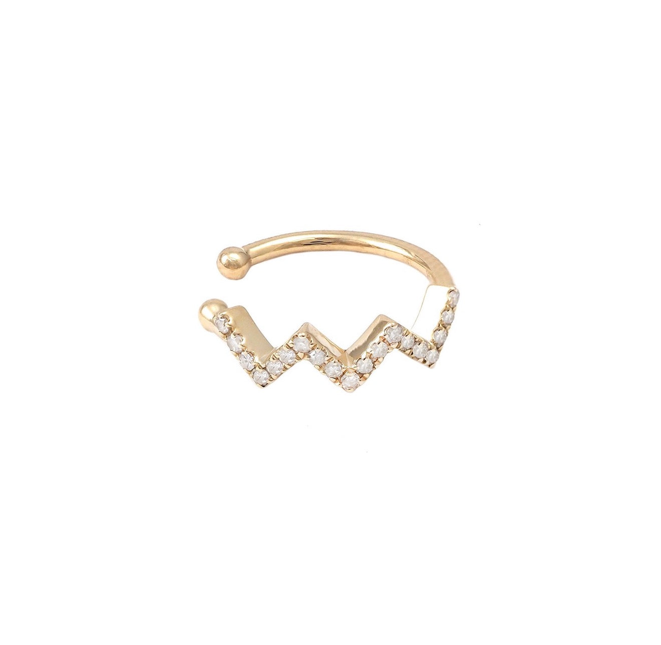 14K Yellow Gold Diamond Wavy Ear Cuff