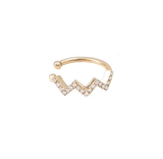 14K Yellow Gold Diamond Wavy Ear Cuff