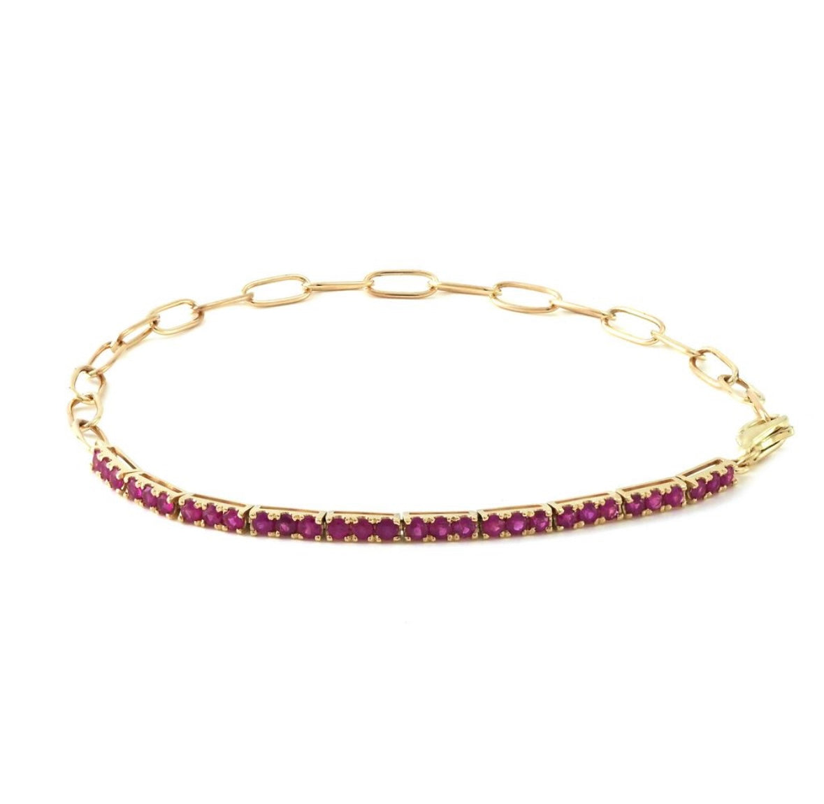 14K Yellow Gold Ruby Tennis Partial Paperclip Bracelet