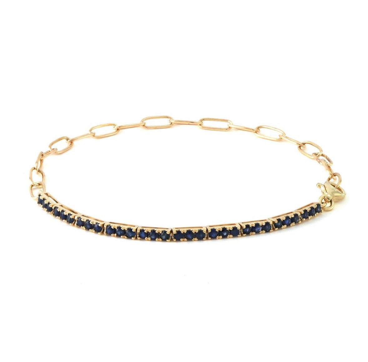 14K Yellow Gold Sapphire Tennis Partial Paperclip Bracelet