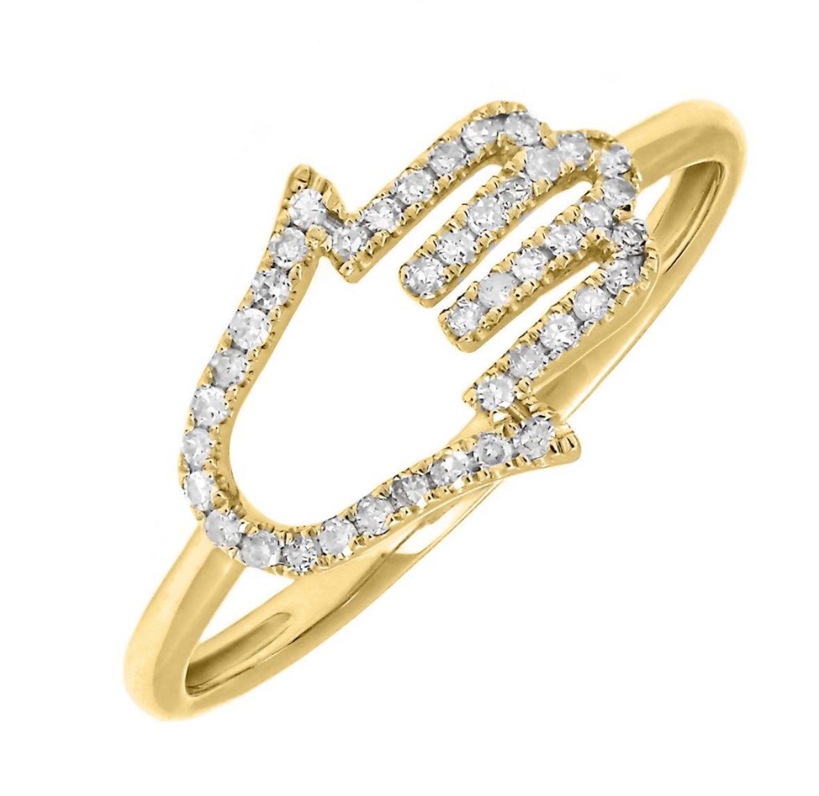 14K Yellow Gold Hamsa Diamond Ring