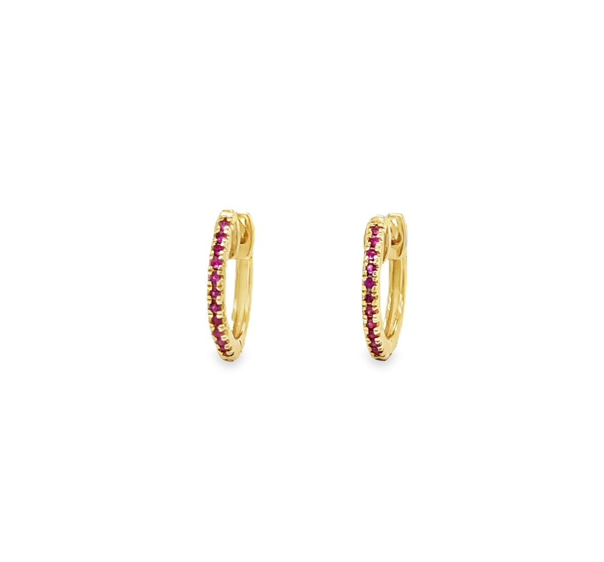 14K Yellow Gold Natural Ruby Huggies