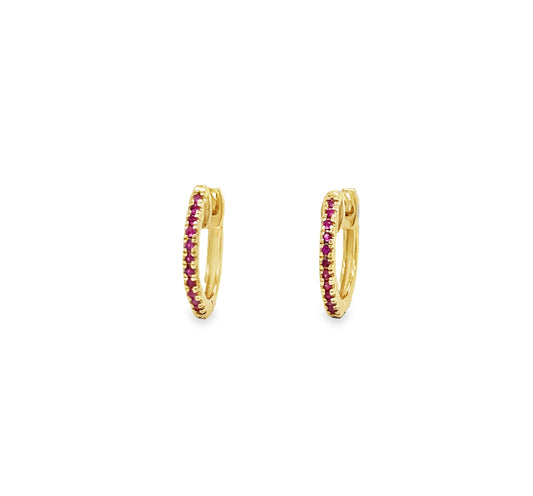 14K Yellow Gold Natural Ruby Huggies