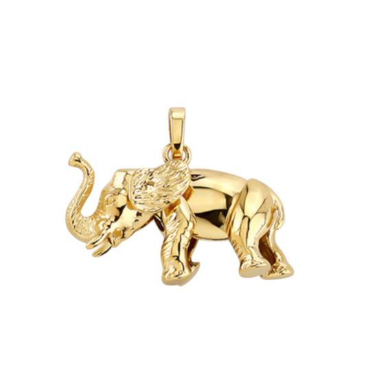 14K Yellow Gold Solid Elephant Pendent Charm
