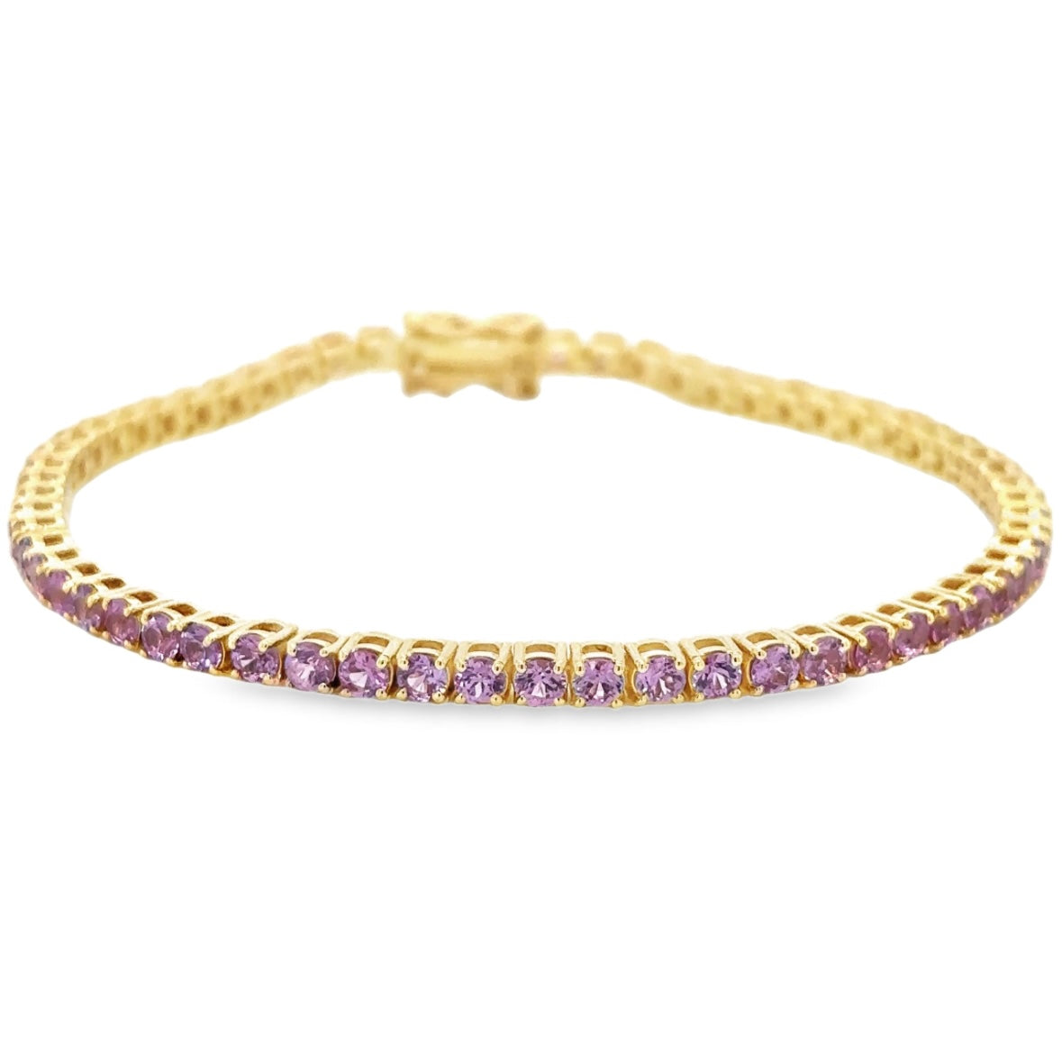 14K Yellow Gold Pink Sapphire Tennis Bracelet 7” 5.2ct