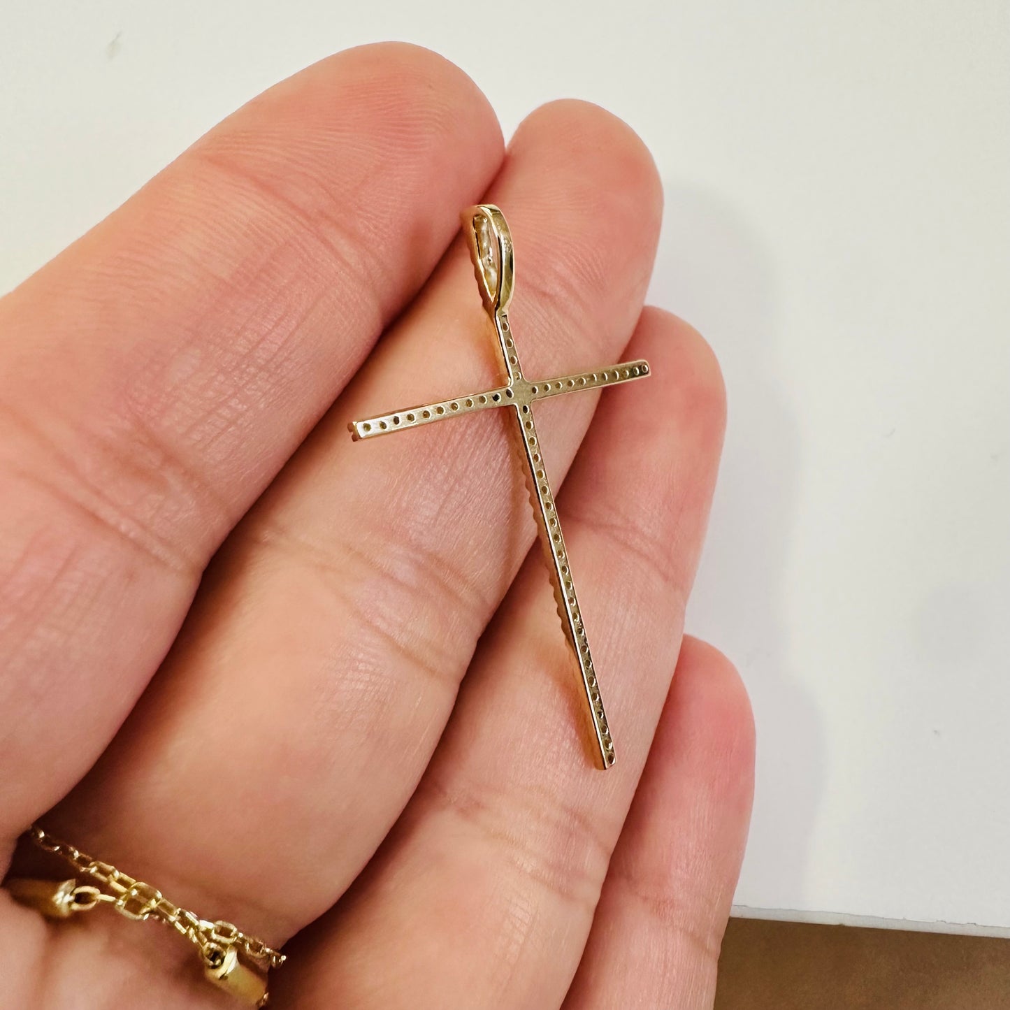 14K Yellow Gold Diamond Cross 1.25”