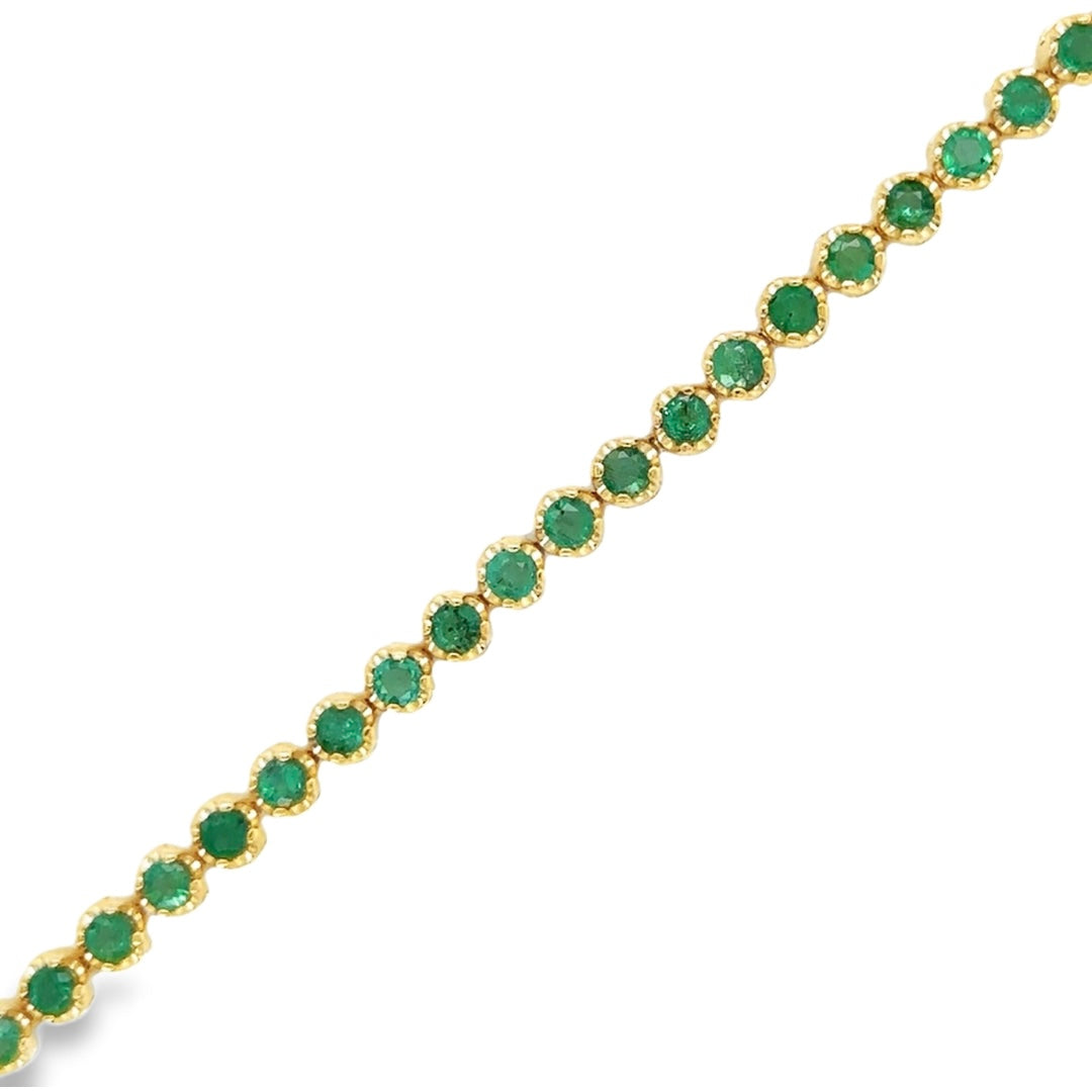 14K Yellow Gold Emerald Tennis Bracelet 7” 2.7 CT
