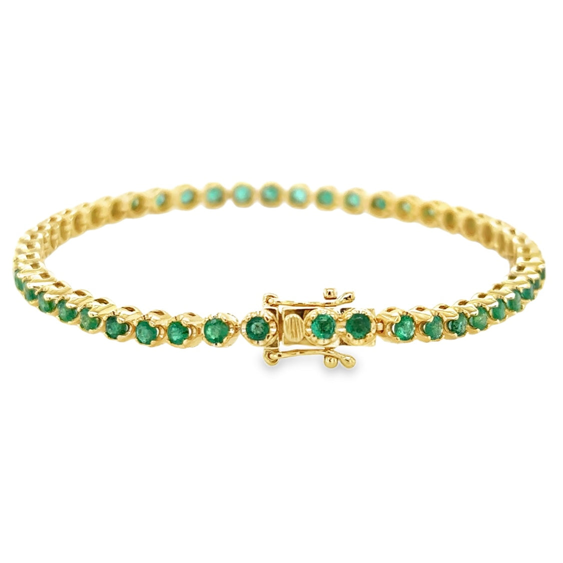 14K Yellow Gold Emerald Tennis Bracelet 7” 2.7 CT