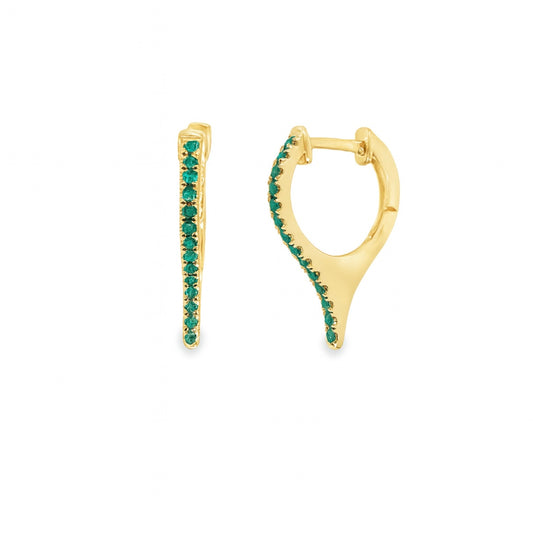 14K Yellow Gold Emerald Spike Huggies