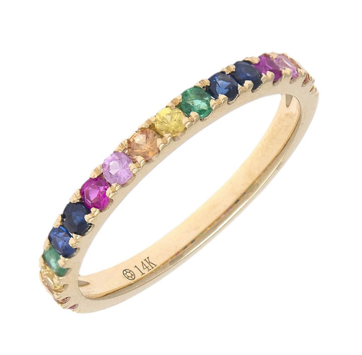 14K Yellow Gold Rainbow Natural Gem Stone Ring