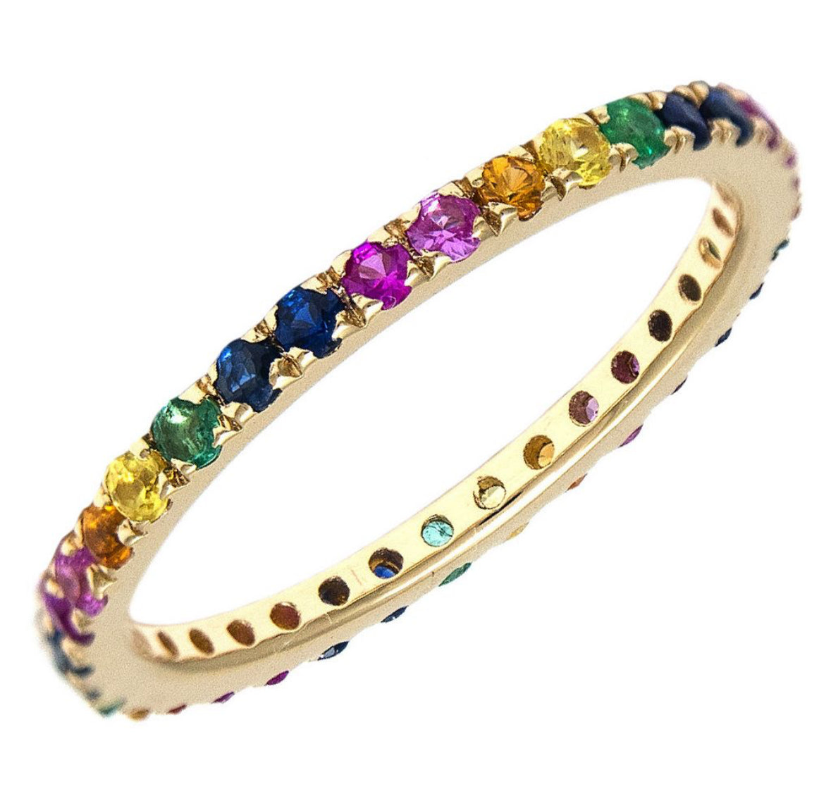 14K Yellow Gold Rainbow Full Eternity Natural Gem Stone Ring