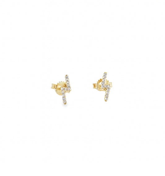 14K Yellow Gold Lighting Bolt Diamond Earring Studs