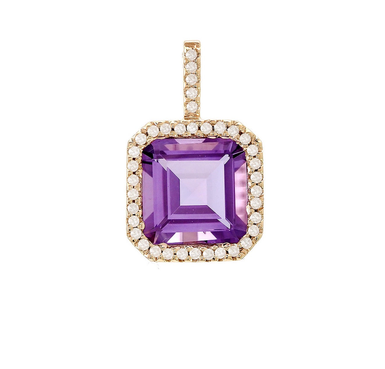 14K Yellow Gold Amethyst and Diamonds Charm Pendent