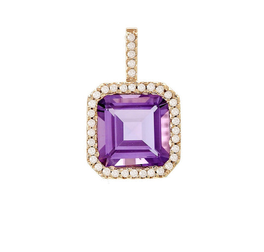 14K Yellow Gold Amethyst and Diamonds Charm Pendent