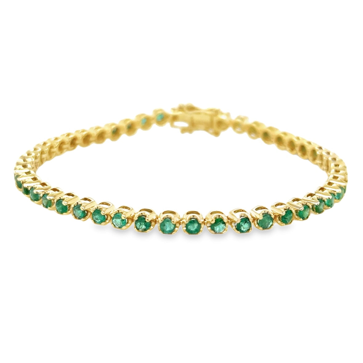 14K Yellow Gold Emerald Tennis Bracelet 7” 2.7 CT