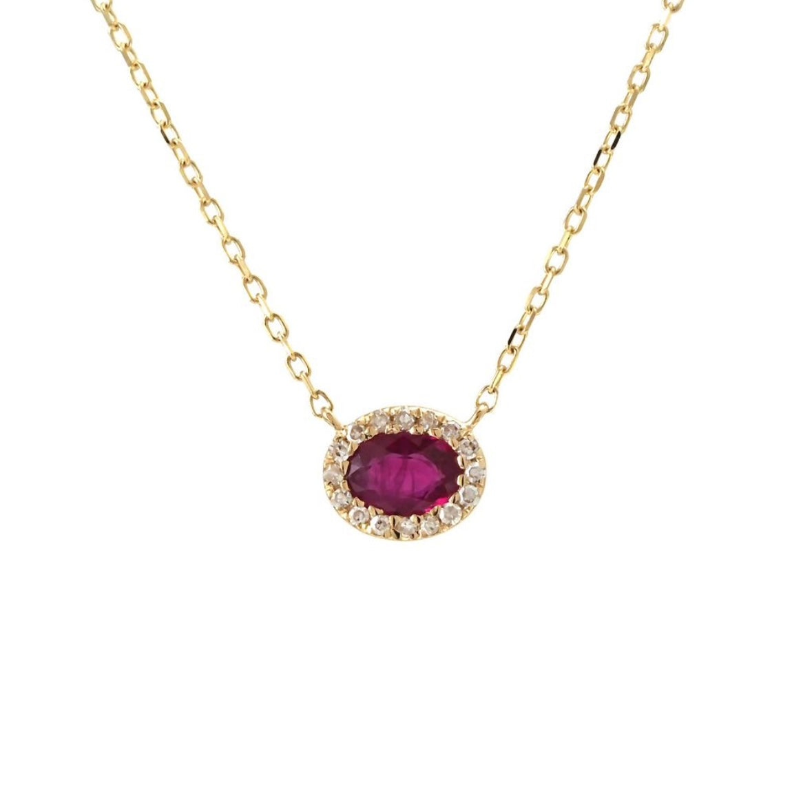 14K Yellow Gold Oval Ruby With Diamonds Necklace