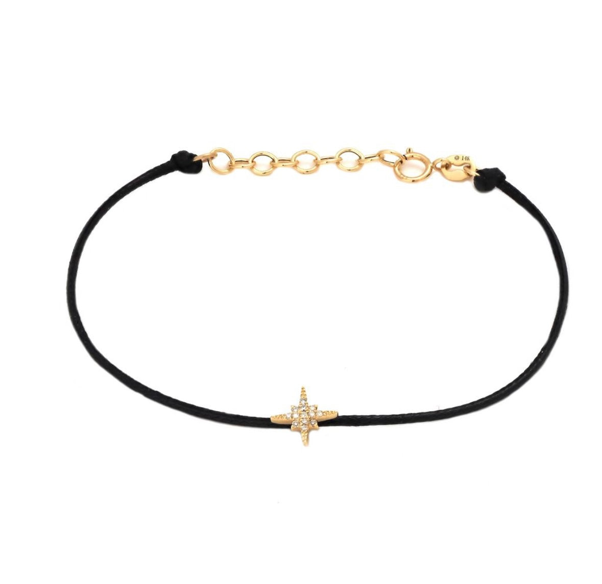 14K Yellow Gold Diamond Star String Bracelet 6+1”
