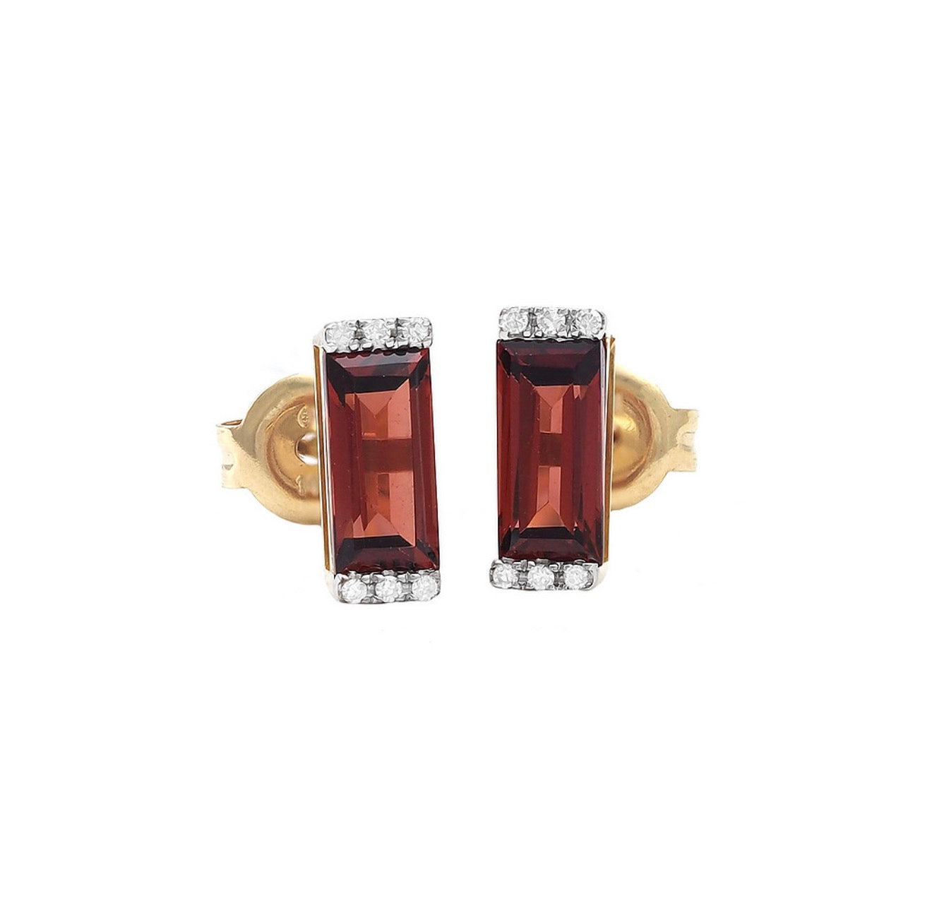 14K Yellow Gold Garnet and Diamonds Studs Earrings