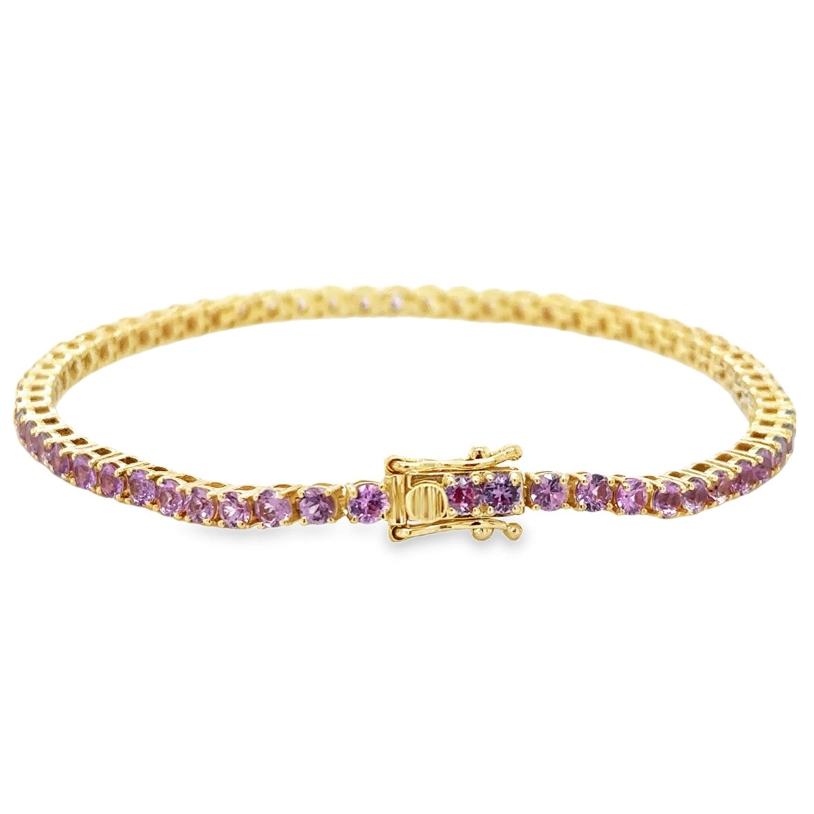 14K Yellow Gold Pink Sapphire Tennis Bracelet 7” 5.2ct