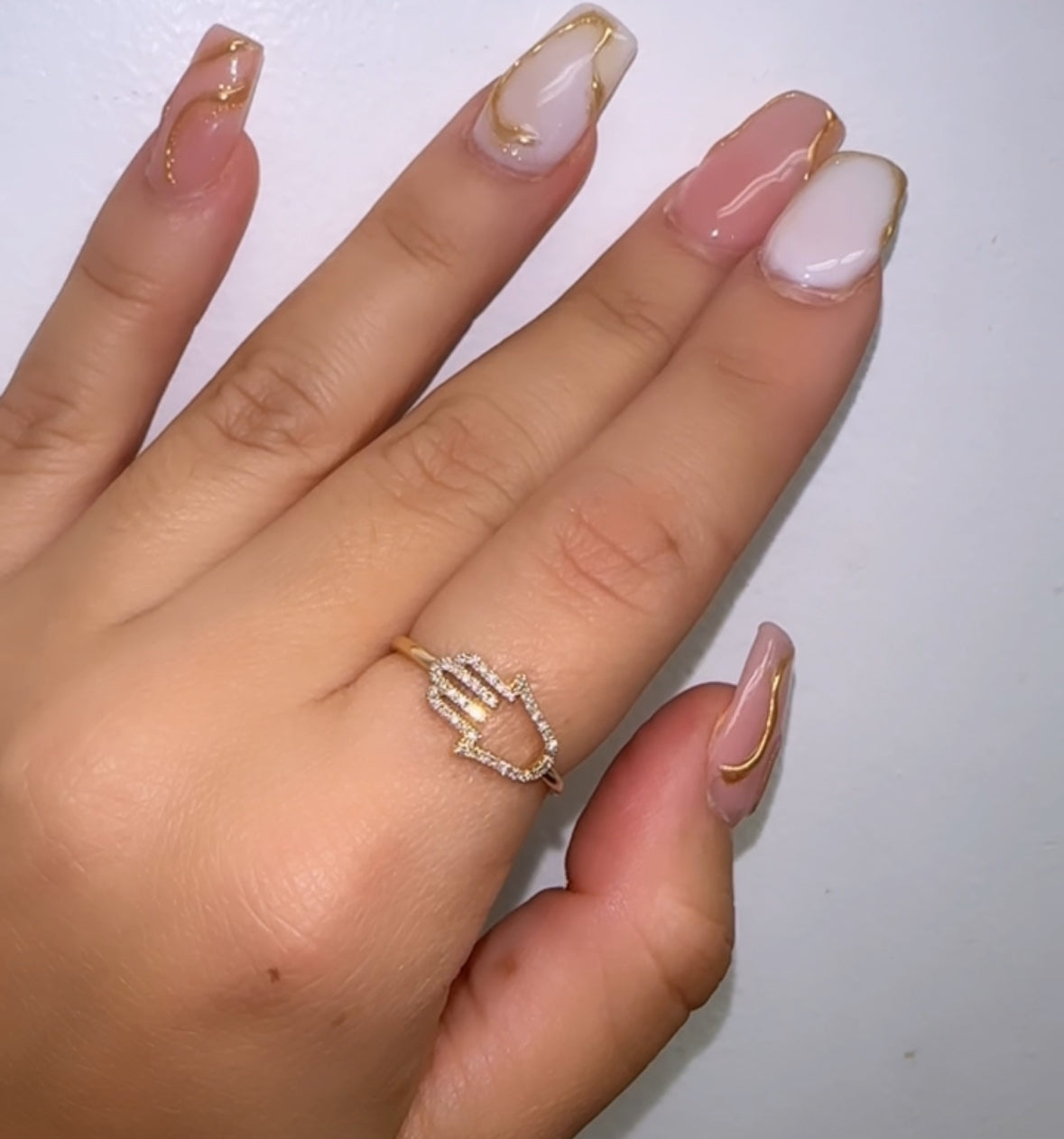 14K Yellow Gold Hamsa Diamond Ring