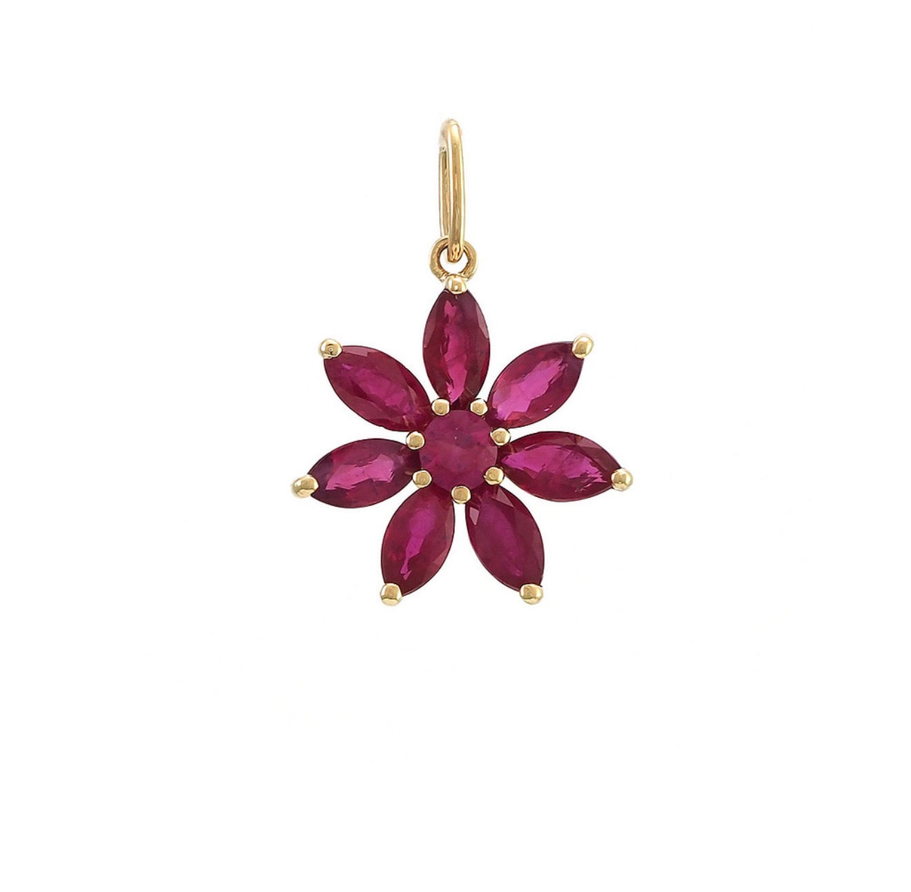 14K Yellow gold Ruby Flower Charm Necklace 16-18”
