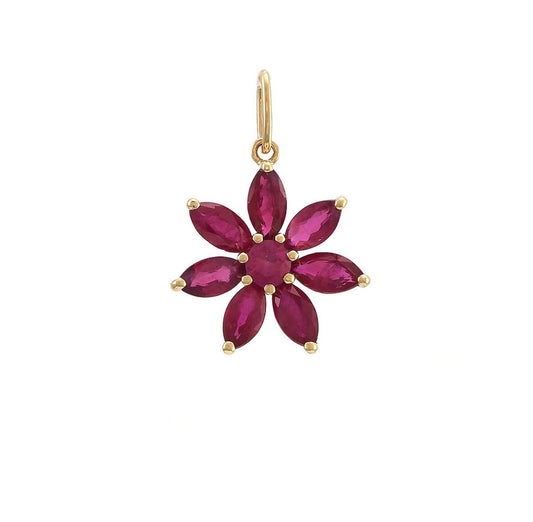14K Yellow gold Ruby Flower Charm Necklace 16-18”