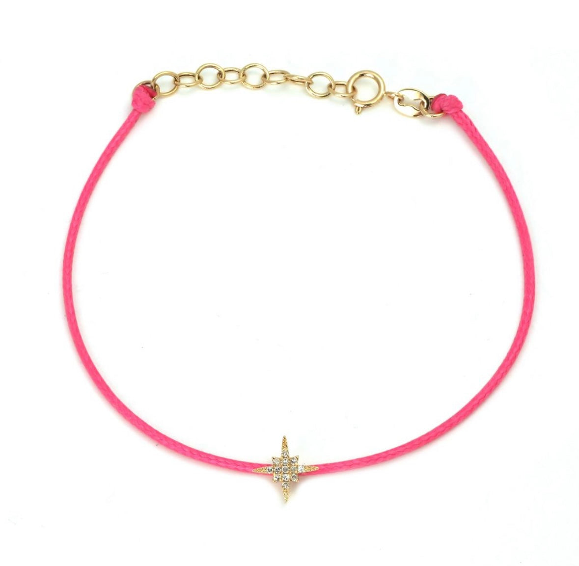 14K Yellow Gold Diamond Star String Bracelet 6+1”