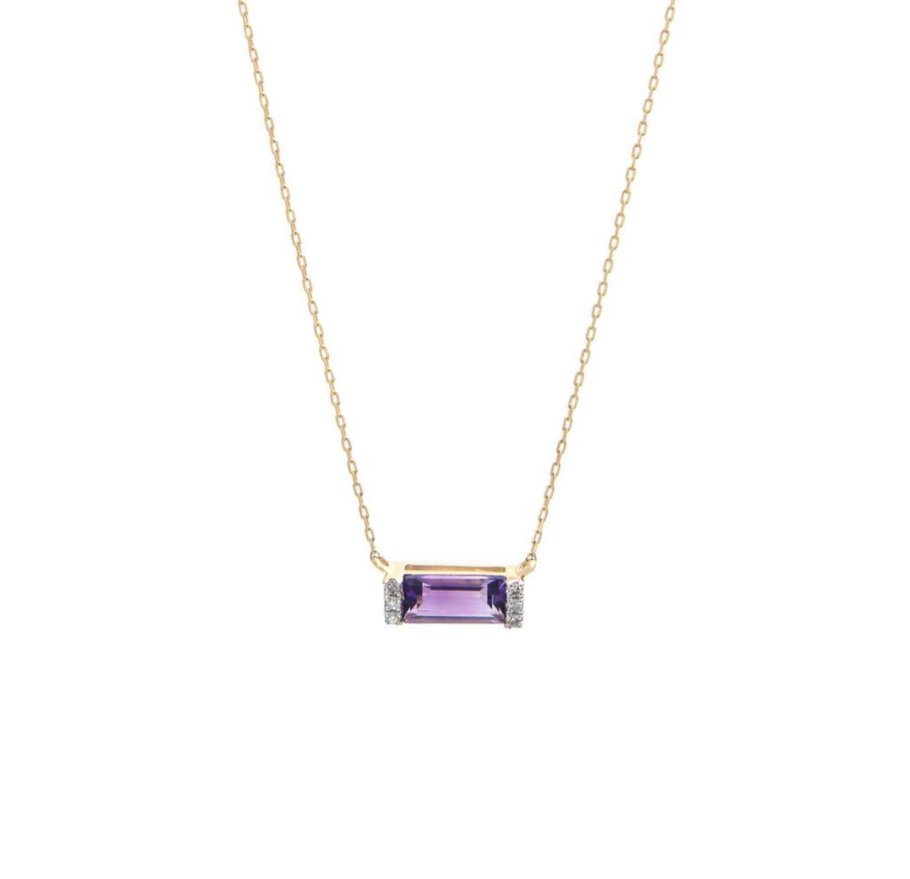14K Yellow Gold Purple Amethyst and Natural Diamonds 16-18” Necklace