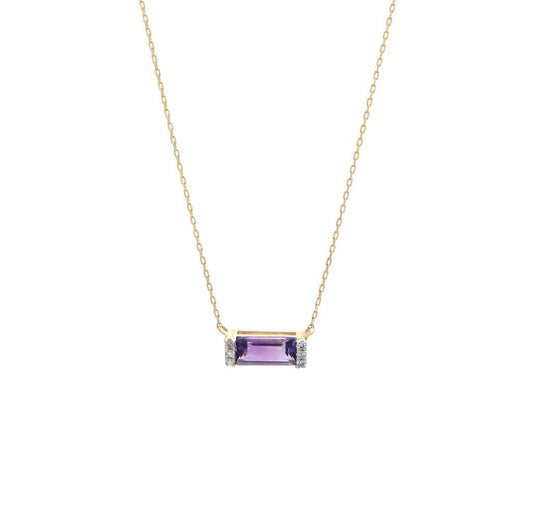 14K Yellow Gold Purple Amethyst and Natural Diamonds 16-18” Necklace