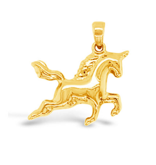 14K Yellow Gold Solid Unicorn Pendent Charm