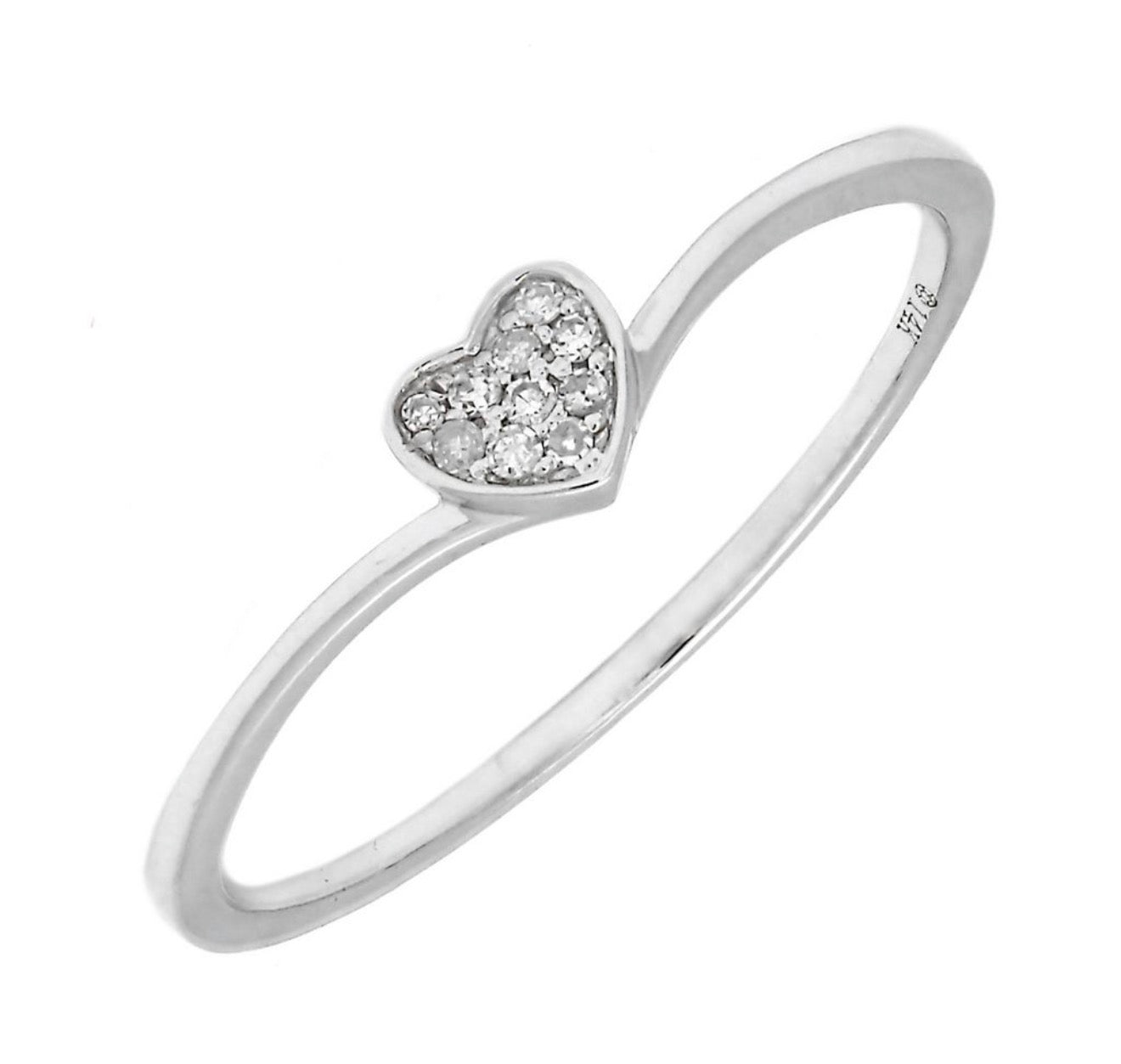 14K White Or Yellow Gold Diamond Heart Ring size 6