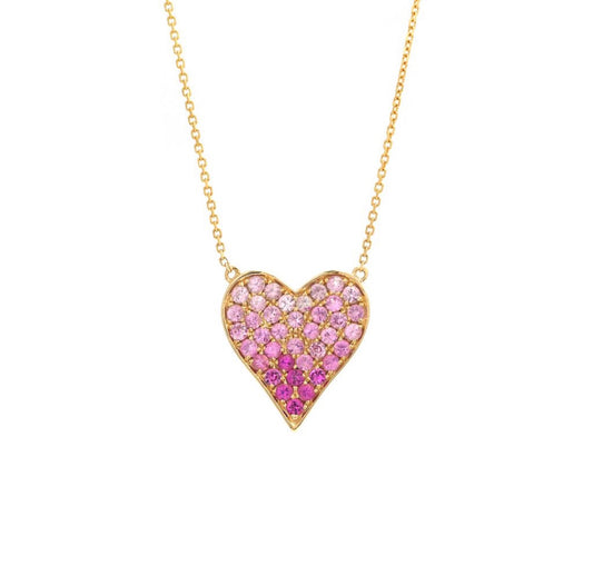 14K Yellow Gold Pink Sapphire Heart Necklace