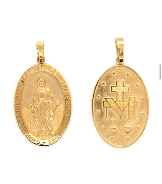 14K Yellow Gold Solid La Milagrosa Pendent Charm