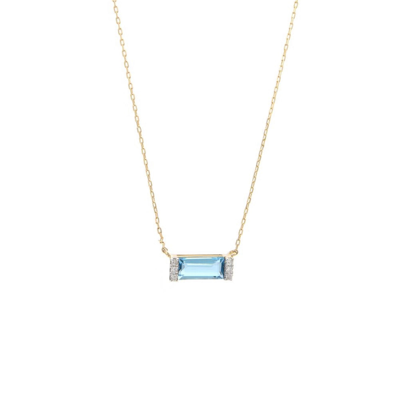 14K Yellow Gold Blue Topaz and Natural Diamonds 16-18” Necklace