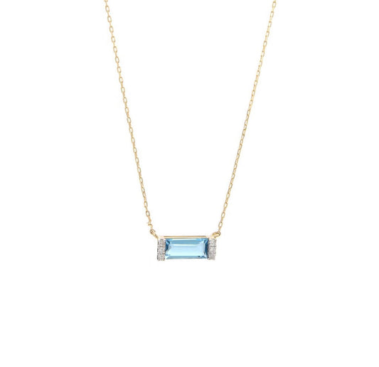 14K Yellow Gold Blue Topaz and Natural Diamonds 16-18” Necklace