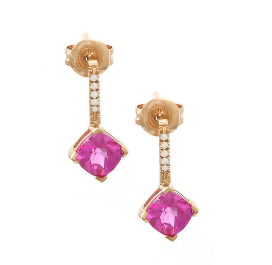 14K Yellow Gold Diamond Pink Quartz and Diamond Earrings