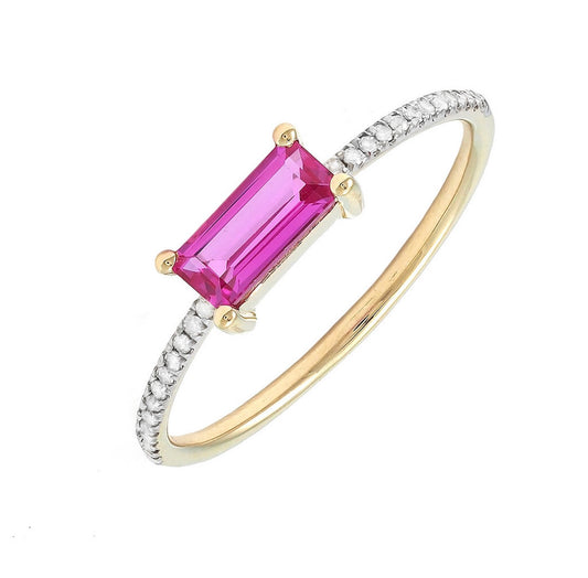 14K Yellow Gold Pink Topaz And Diamond ring Size 6.5