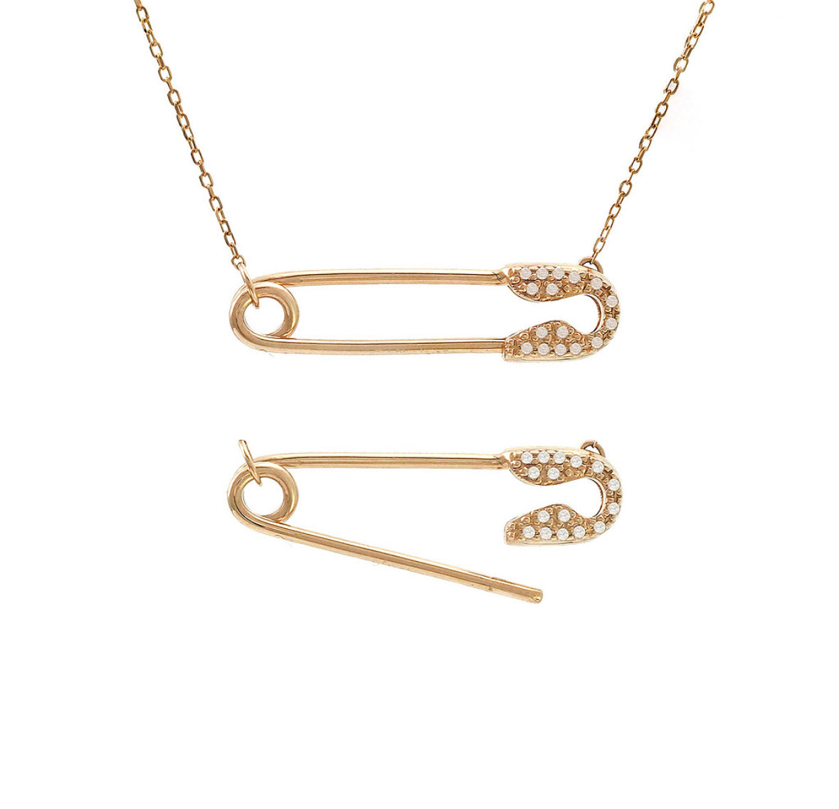 14K Yellow Gold Natural Diamond Safety Pin
