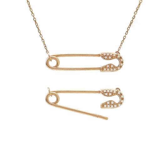 14K Yellow Gold Natural Diamond Safety Pin