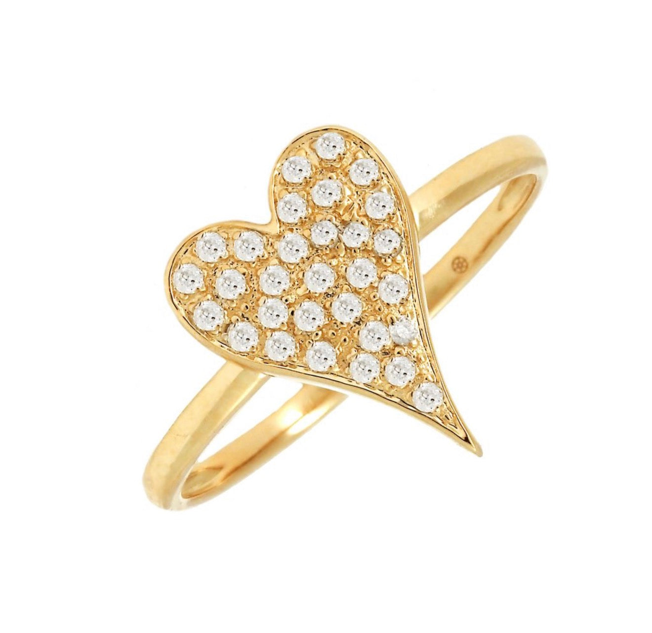 14K  Yellow Gold Heart Single Pave Diamond Ring size 6