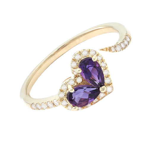 14K Yellow gold Diamond and Purple Amethyst Heart Ring Size 6.5