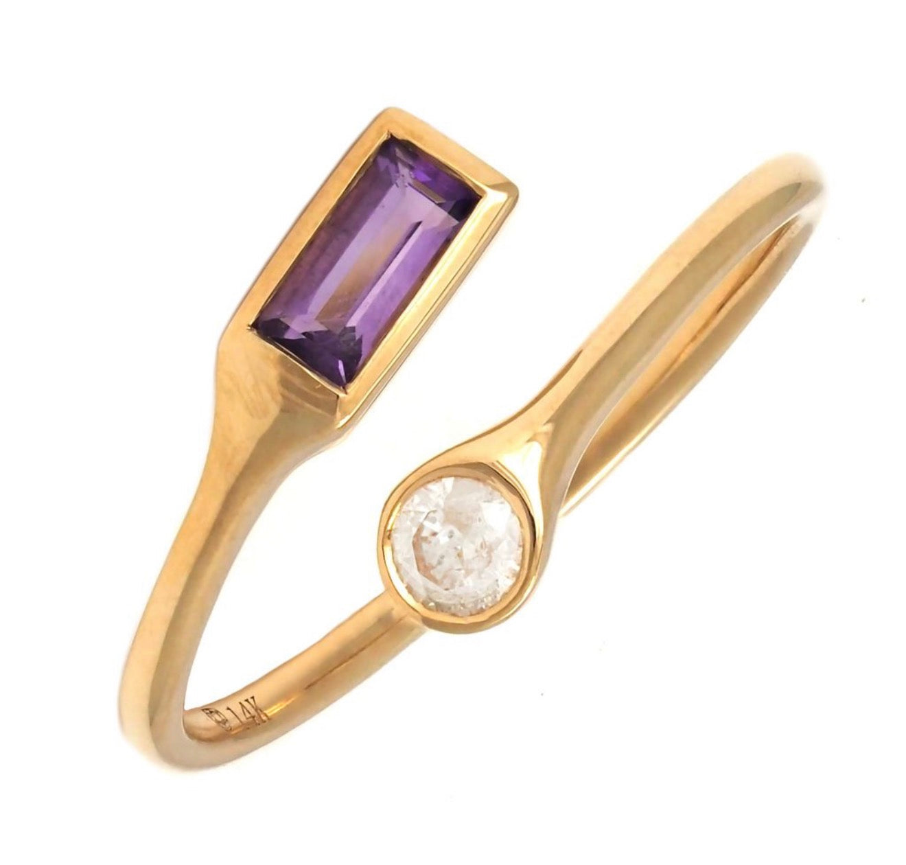 14K Yellow Gold Purple Amethyst And Diamond ring Size 6.5