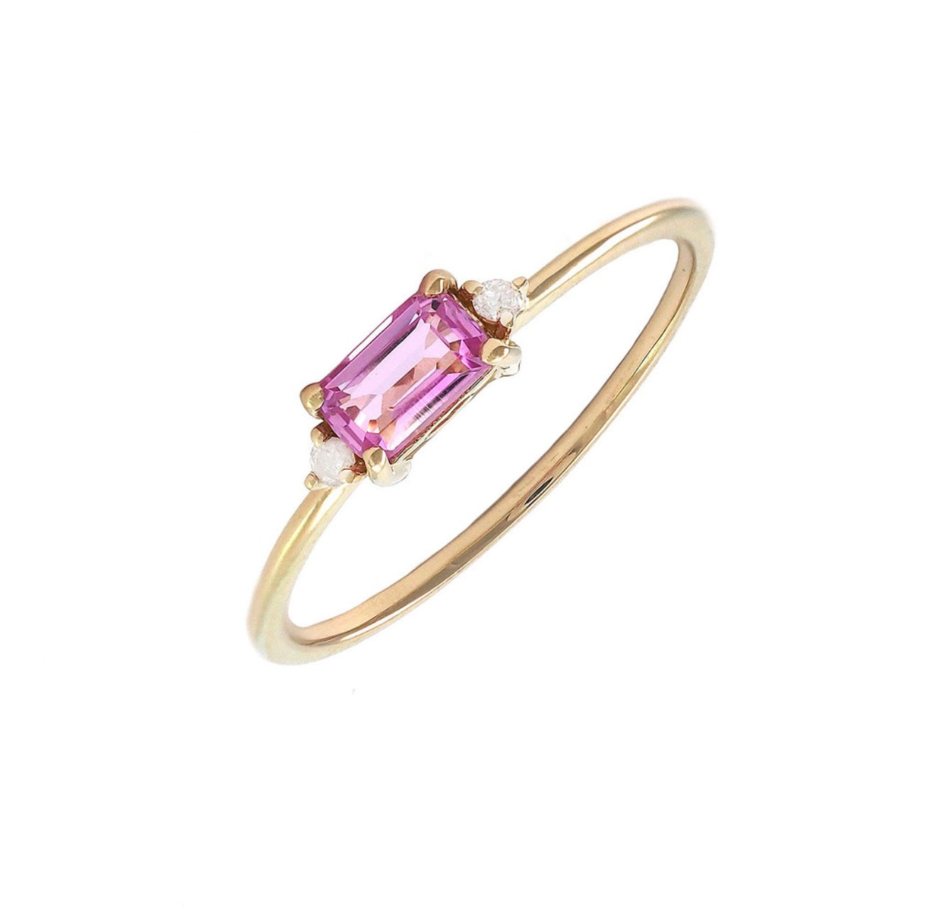 14K Yellow gold Diamond and Pink Topaz Ring Size 6.5