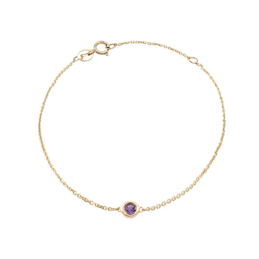 14K Yellow Gold Amethyst Bezeled Solitaire Bracelet 6+1”